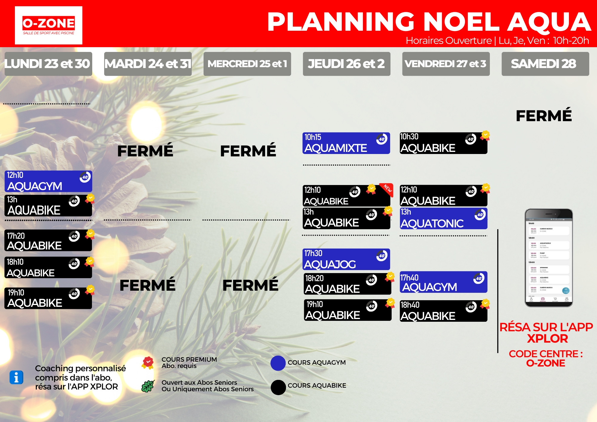 planning de noel aqua salle de sport o-zone bordeaux