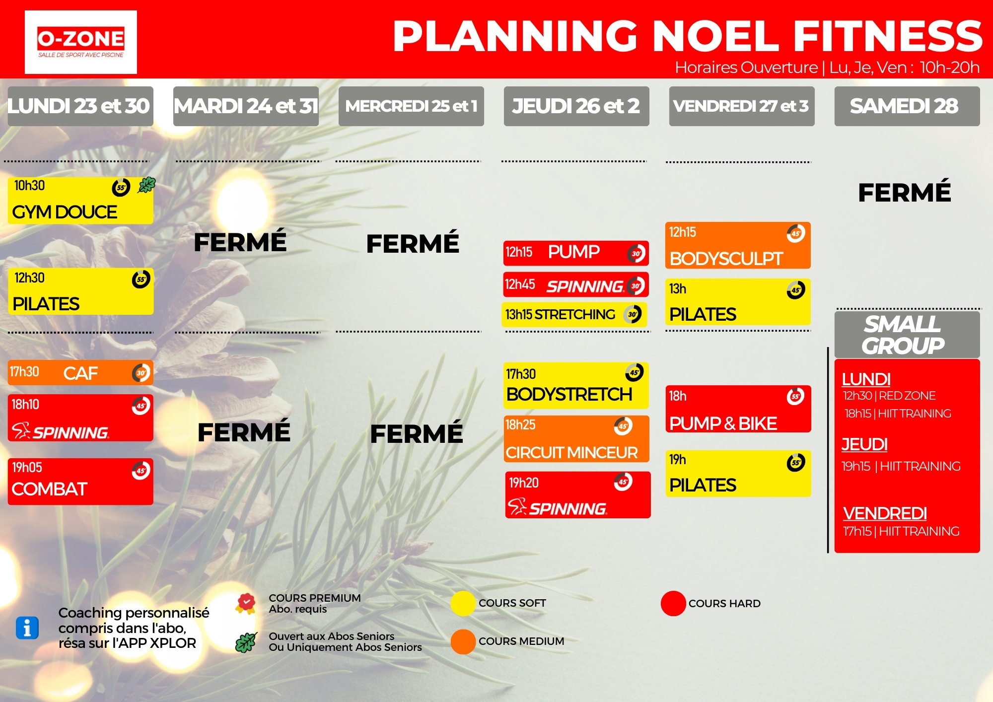 planning de noel fitness salle de sport o-zone bordeaux